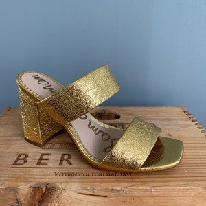 Sam Edelman Gold Block Heeled Sandals